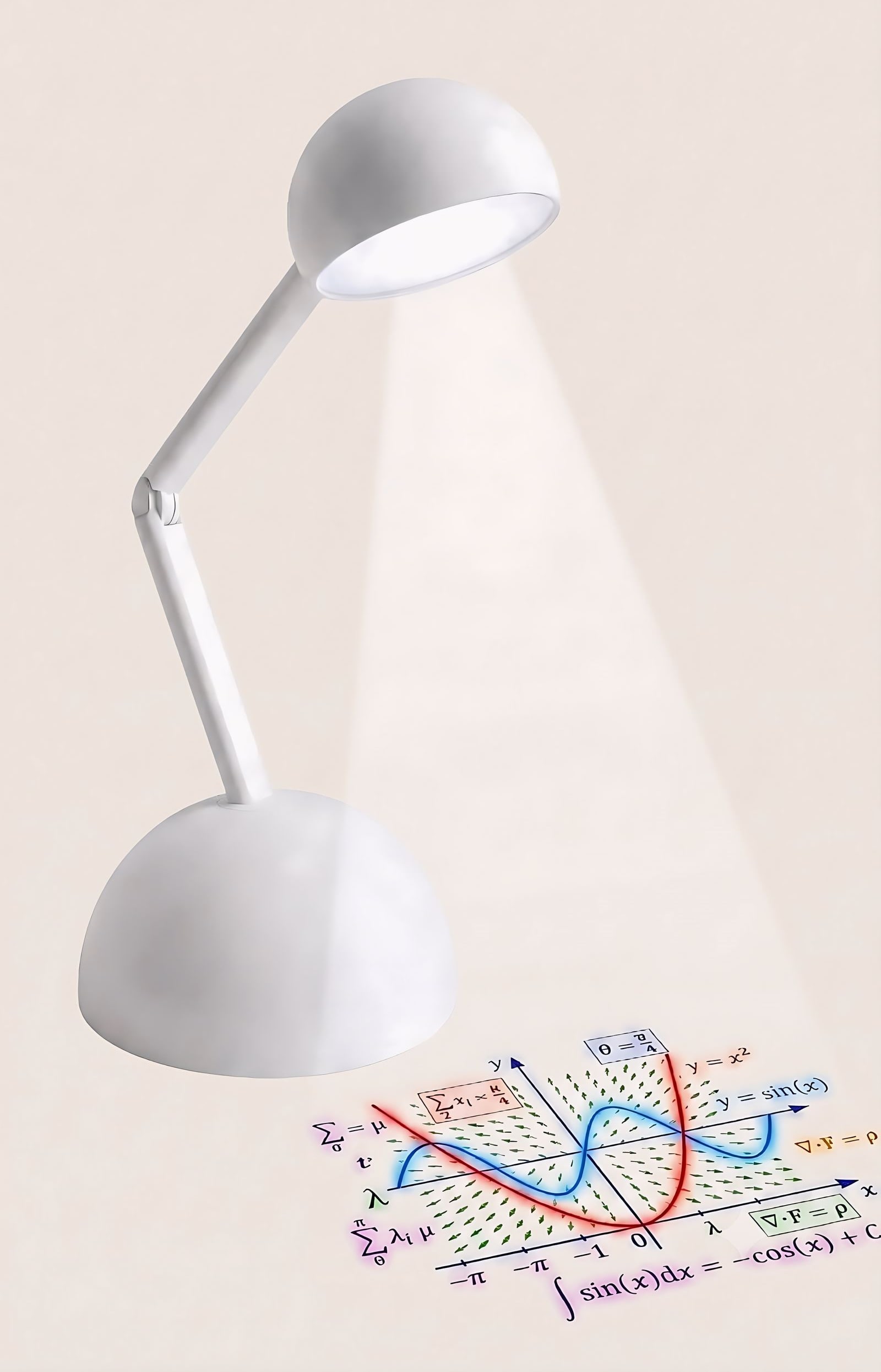 Muse, a white desk-lamp-shaped robot, projecting a math lesson onto the desk